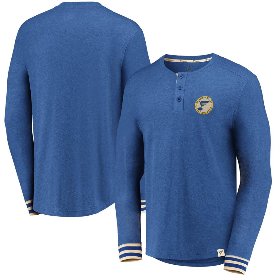 St. Louis Blues Fanatics Branded True Classics Henley Long Sleeve T-Shirt - Heathered Blue