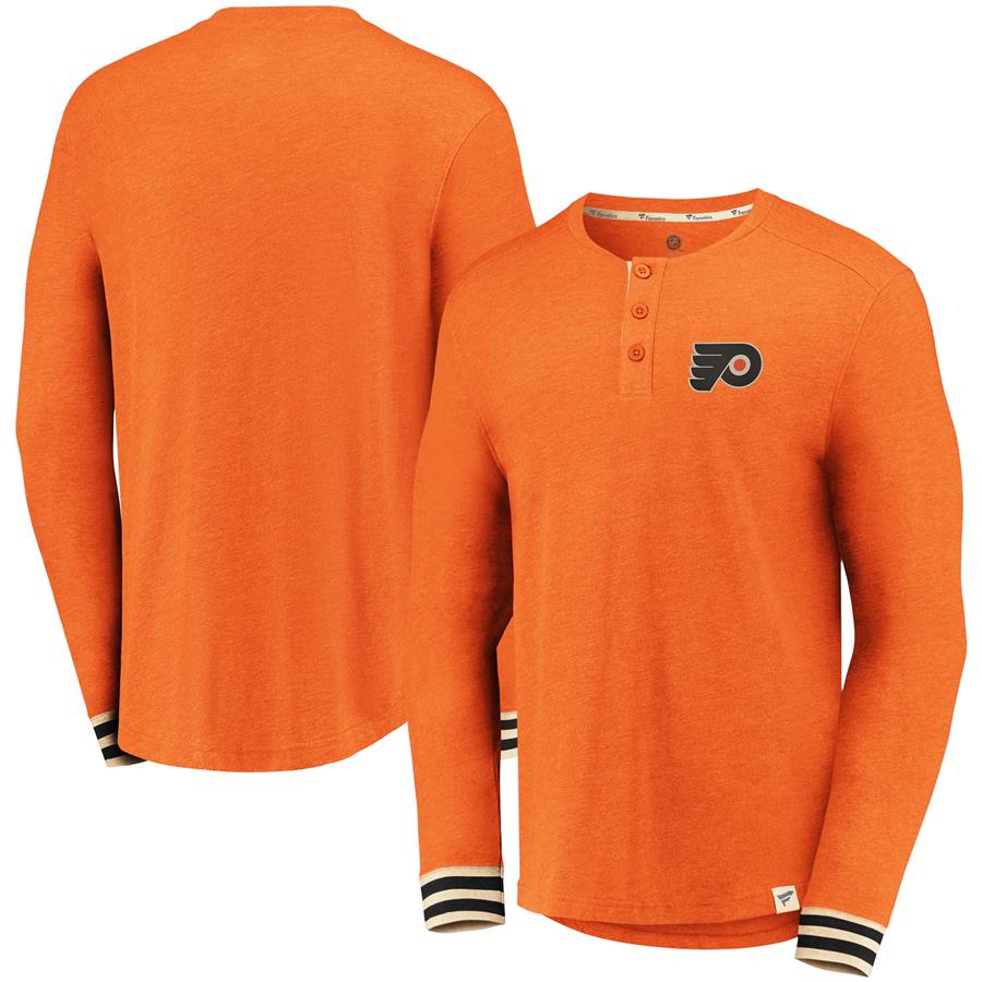 Philadelphia Flyers Fanatics Branded True Classics Henley Long Sleeve T-Shirt - Heathered Orange