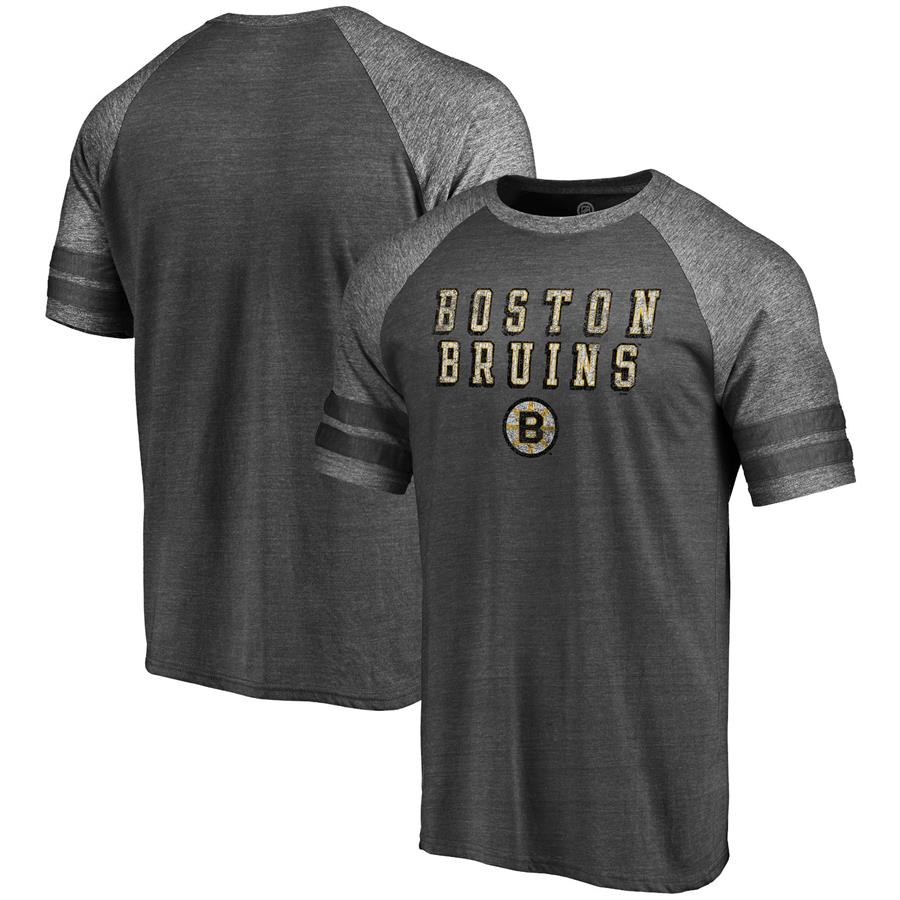 Boston Bruins Fanatics Branded True Classics Foundation Block Tri-Blend Raglan T-Shirt - Heathered Charcoal