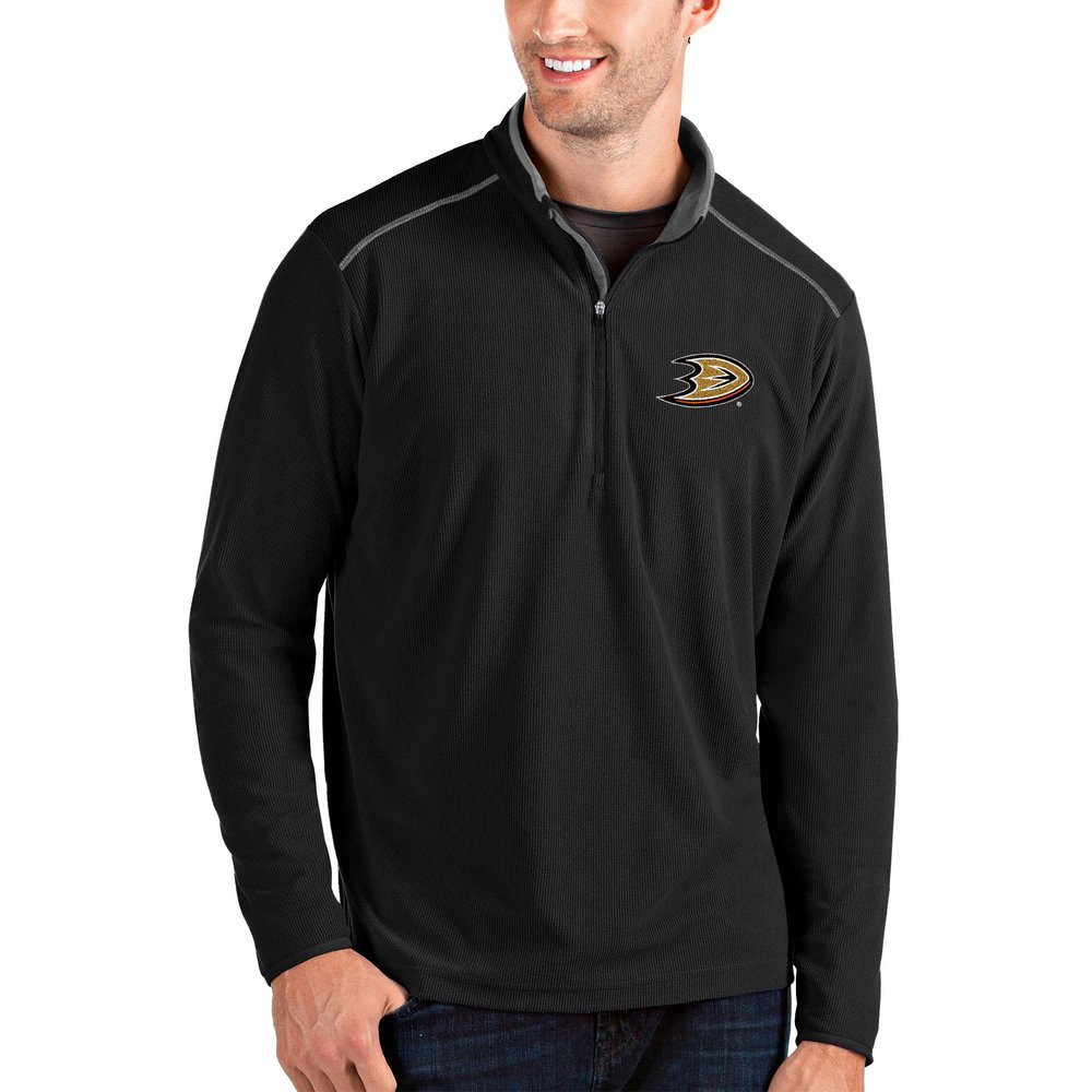 Anaheim Ducks Antigua Glacier Quarter-Zip Pullover Jacket - Black