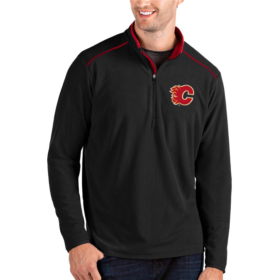 Calgary Flames Antigua Glacier Quarter-Zip Pullover Jacket - Black