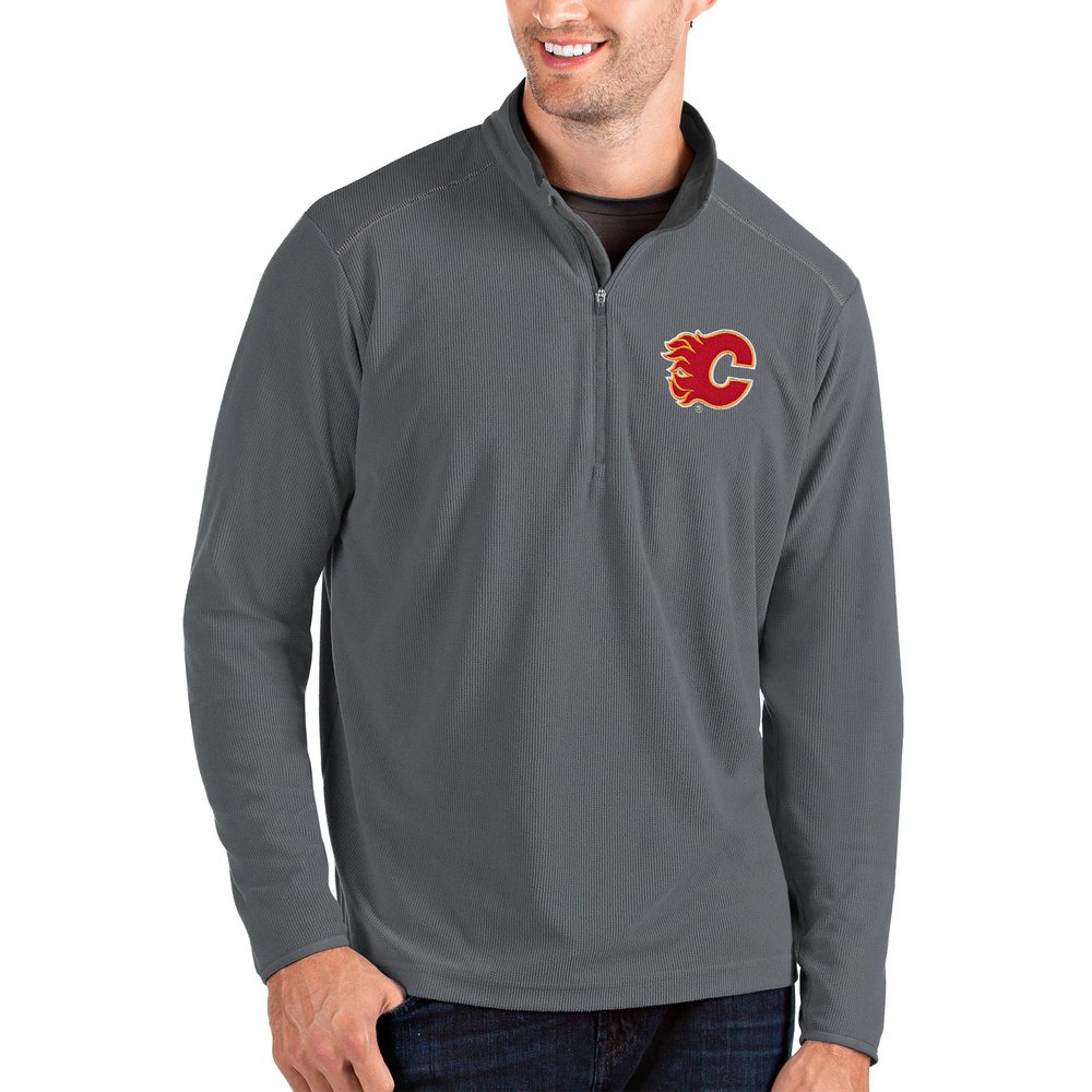 Calgary Flames Antigua Glacier Quarter-Zip Pullover Jacket - Gray