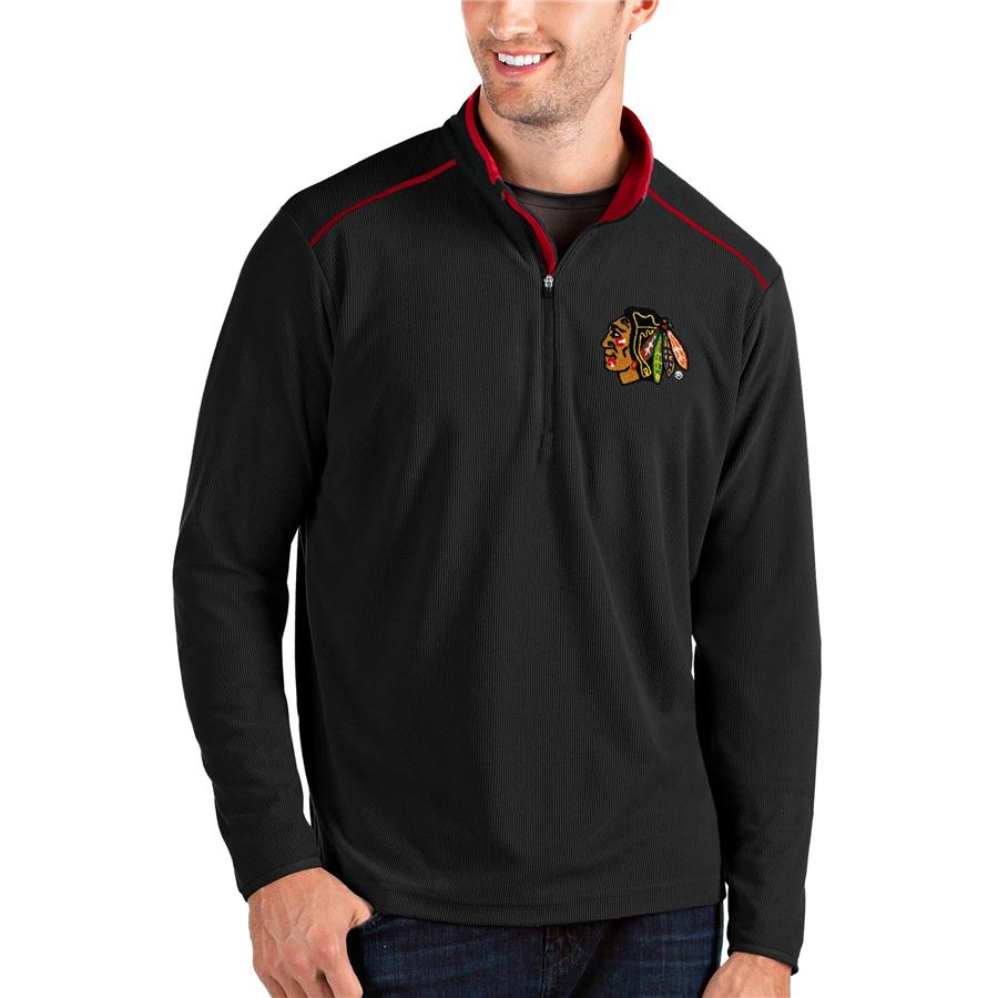 Chicago Blackhawks Antigua Glacier Quarter-Zip Pullover Jacket - Black