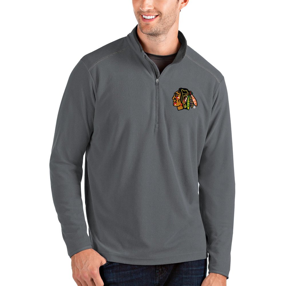 Chicago Blackhawks Antigua Glacier Quarter-Zip Pullover Jacket - Gray