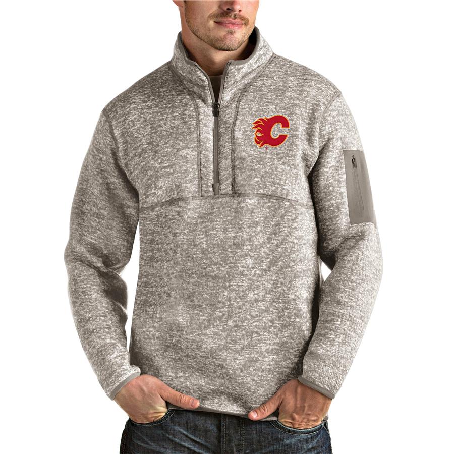 Calgary Flames Antigua Fortune Half-Zip Pullover Jacket - Oatmeal