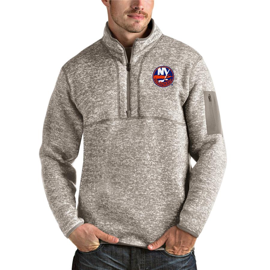 New York Islanders Antigua Fortune Half-Zip Pullover Jacket - Oatmeal