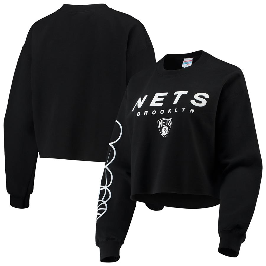 Brooklyn Nets Junk Food Women's Cut Off Moderate Crop Fleece Crew Sweatshirt - Black