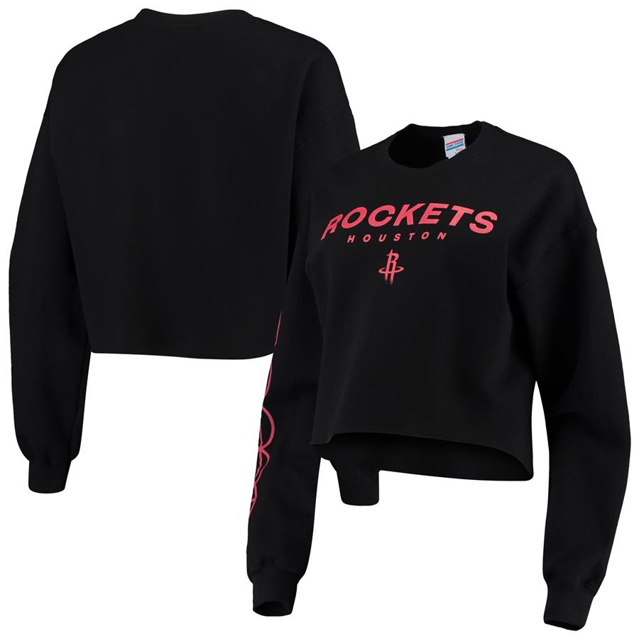 Houston Rockets Junk Food Women's Cut Off Moderate Crop Fleece Crew Sweatshirt - Black