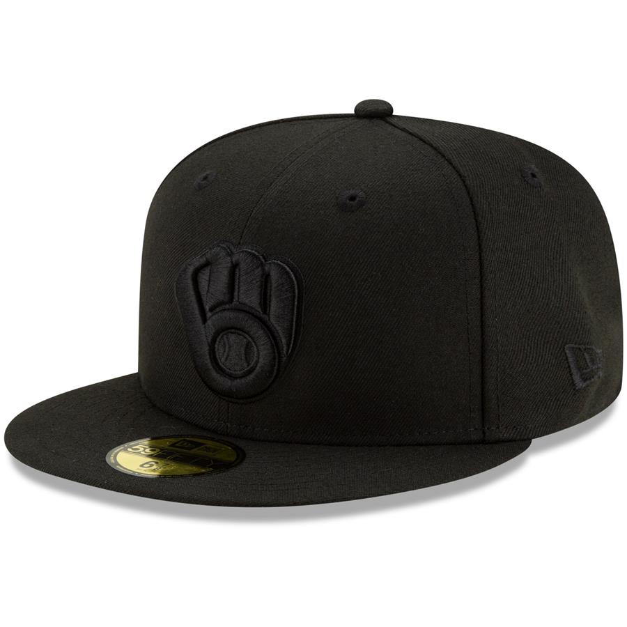 Milwaukee Brewers New Era Black on Black 59FIFTY Fitted Hat - Black
