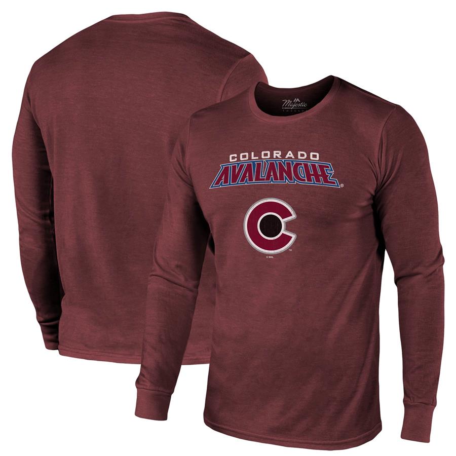 Colorado Avalanche Majestic Threads Wordmark Logo Tri-Blend Long Sleeve T-Shirt - Heathered Burgundy