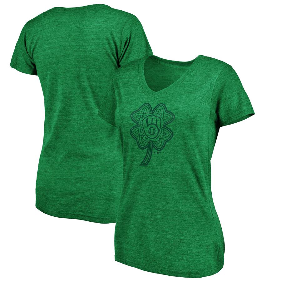 Milwaukee Brewers Fanatics Branded Women's St. Patrick's Day Paddy's Pride Tri-Blend V-Neck T-Shirt - Heathered Kelly Green