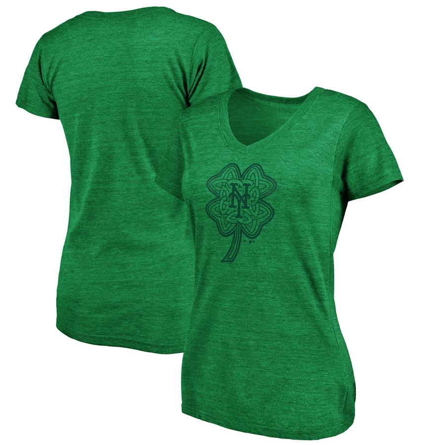 New York Mets Fanatics Branded Women's St. Patrick's Day Paddy's Pride Tri-Blend V-Neck T-Shirt - Kelly Green