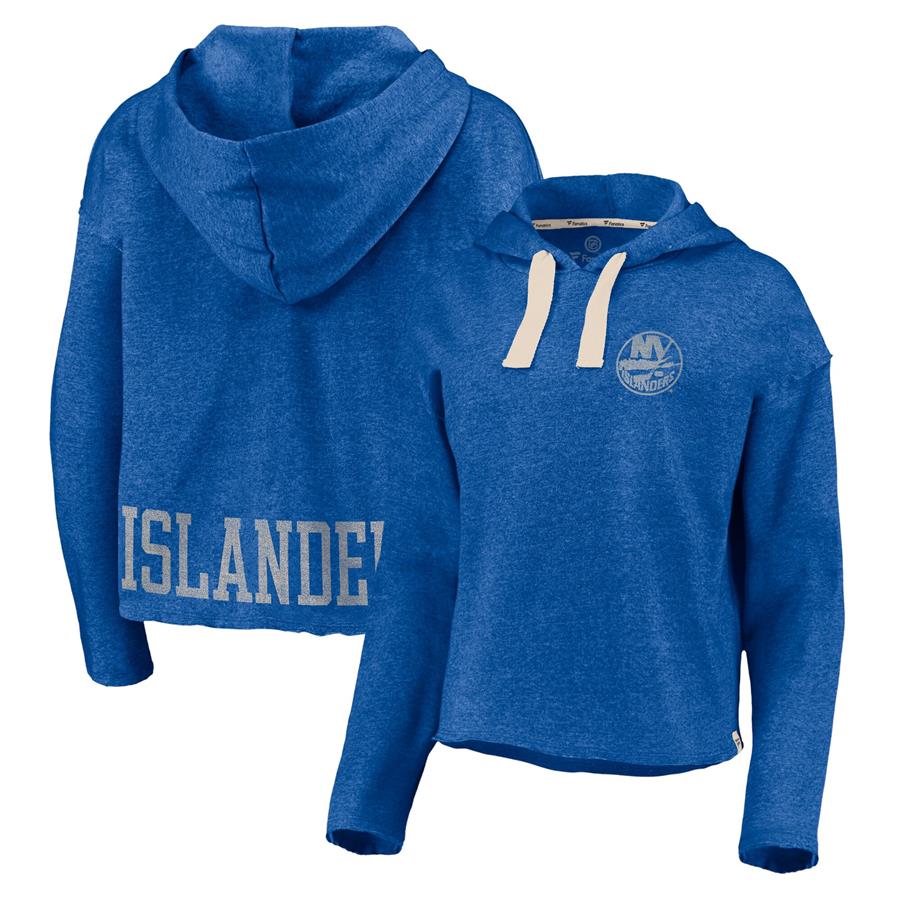New York Islanders Fanatics Branded Women's Cropped Raw Edge Pullover Hoodie - Heathered Royal