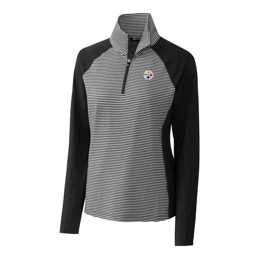 Pittsburgh Steelers Cutter & Buck Women's Forge Tonal Stripe Half-Zip Pullover Jacket - Black
