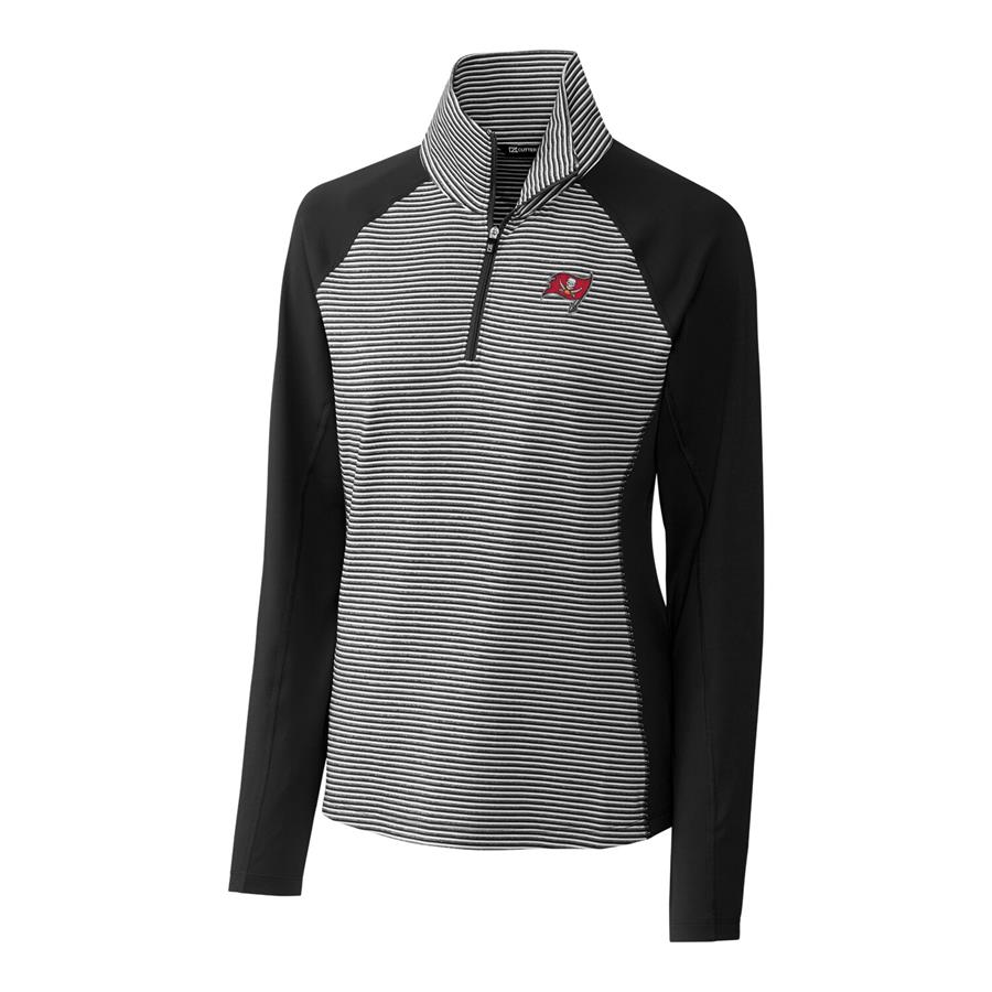 Tampa Bay Buccaneers Cutter & Buck Women's Forge Tonal Stripe Half-Zip Pullover Jacket - Black