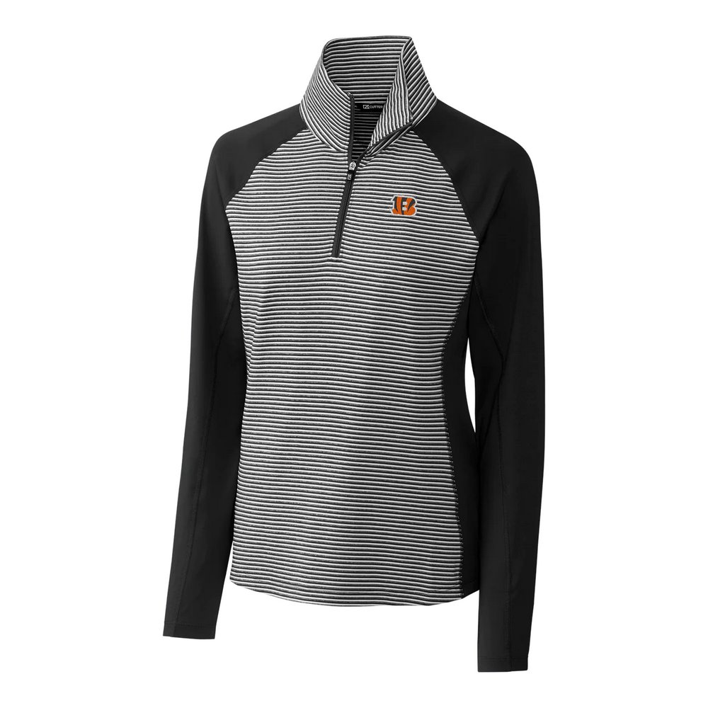 Cincinnati Bengals Cutter & Buck Women's Forge Tonal Stripe Half-Zip Pullover Jacket - Black