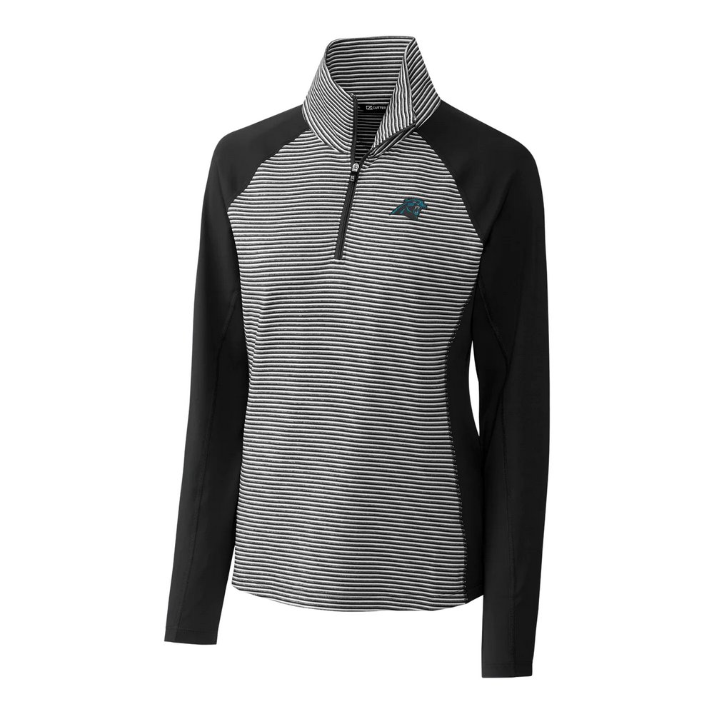 Carolina Panthers Cutter & Buck Women's Forge Tonal Stripe Half-Zip Pullover Jacket - Black
