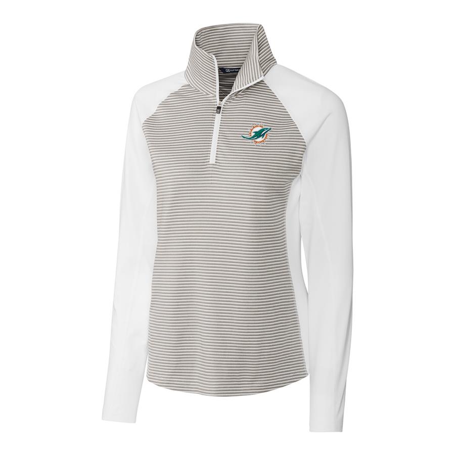 Miami Dolphins Cutter & Buck Women's Forge Tonal Stripe Half-Zip Pullover Jacket - White