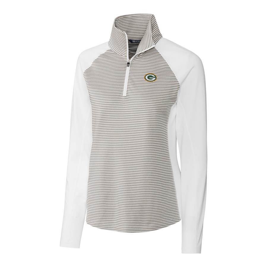 Green Bay Packers Cutter & Buck Women's Forge Tonal Stripe Half-Zip Pullover Jacket - White