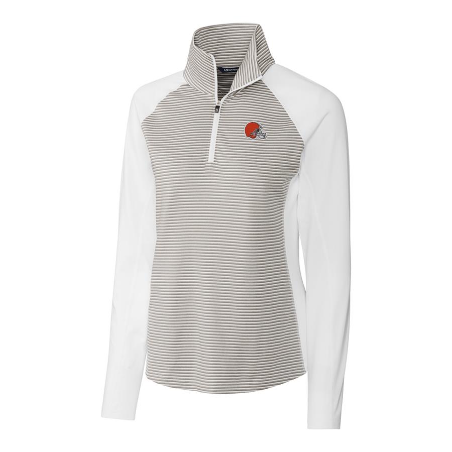 Cleveland Browns Cutter & Buck Women's Forge Tonal Stripe Half-Zip Pullover Jacket - White