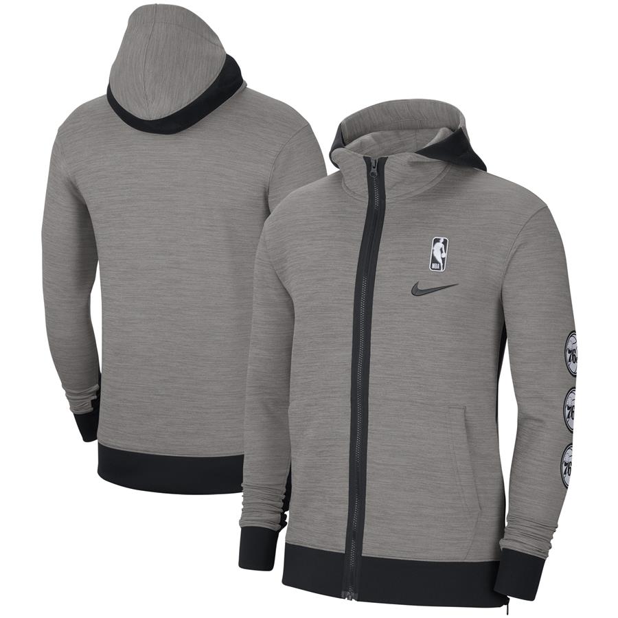 Philadelphia 76ers Nike Authentic Showtime Performance Full-Zip Hoodie Jacket - Heathered Charcoal