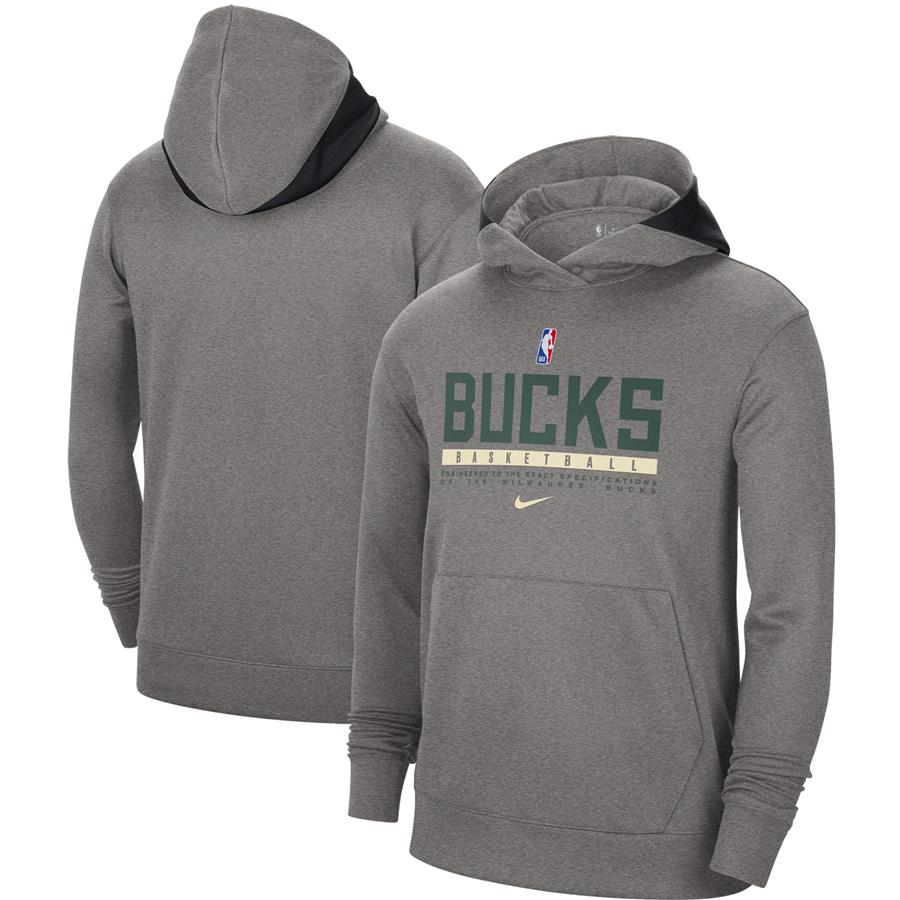 Milwaukee Bucks Nike Spotlight On Court Practice Performance Pullover Hoodie - Heathered Charcoal