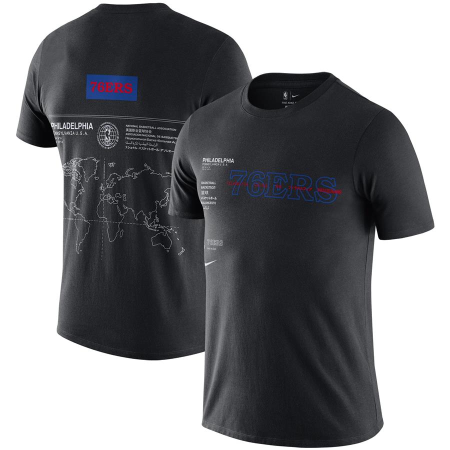 Philadelphia 76ers Nike Courtside Global Exploration Wordmark T-Shirt - Black