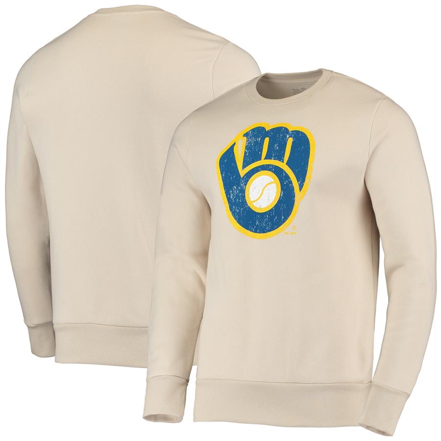 Milwaukee Brewers Majestic Threads Fleece Pullover Sweatshirt - Oatmeal
