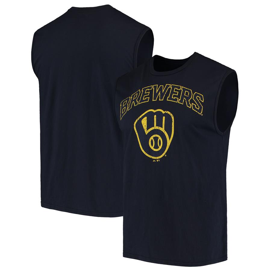 Milwaukee Brewers Majestic Threads Softhand Muscle Tank Top - Navy