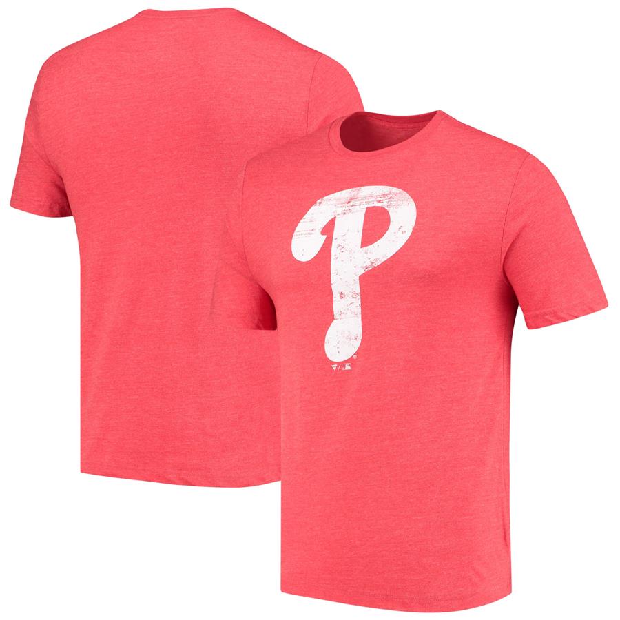 Philadelphia Phillies Fanatics Branded Weathered Official Logo Tri-Blend T-Shirt - Red