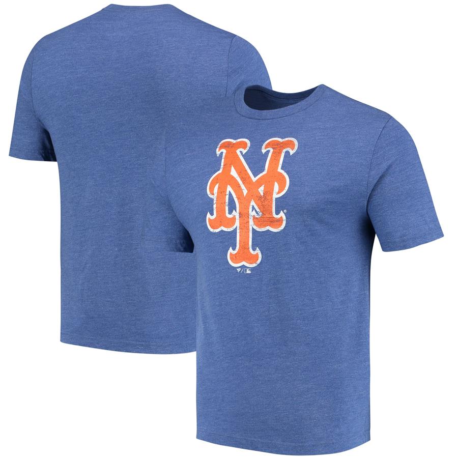 New York Mets Fanatics Branded Weathered Official Logo Tri-Blend T-Shirt - Royal