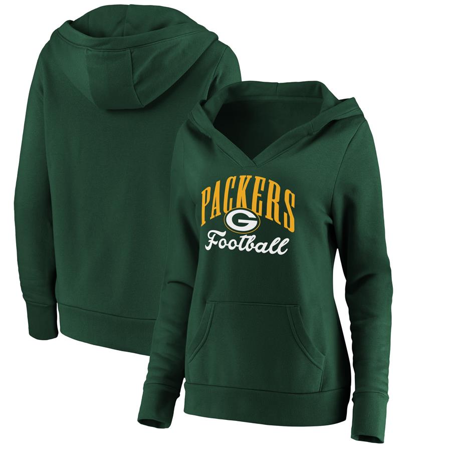 Green Bay Packers Fanatics Branded Women's Team Victory Script Crossover Pullover Hoodie - Green