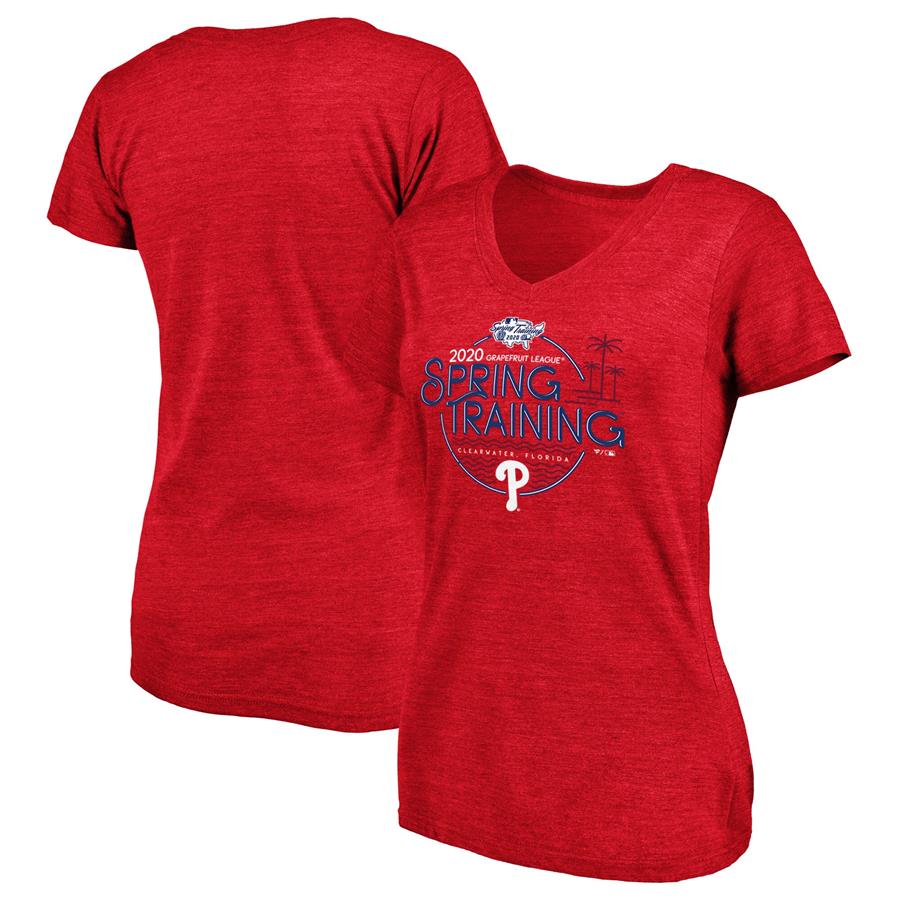 Philadelphia Phillies Fanatics Branded Women's 2020 Spring Training Round Trip Tri-Blend V-Neck T-Shirt - Red