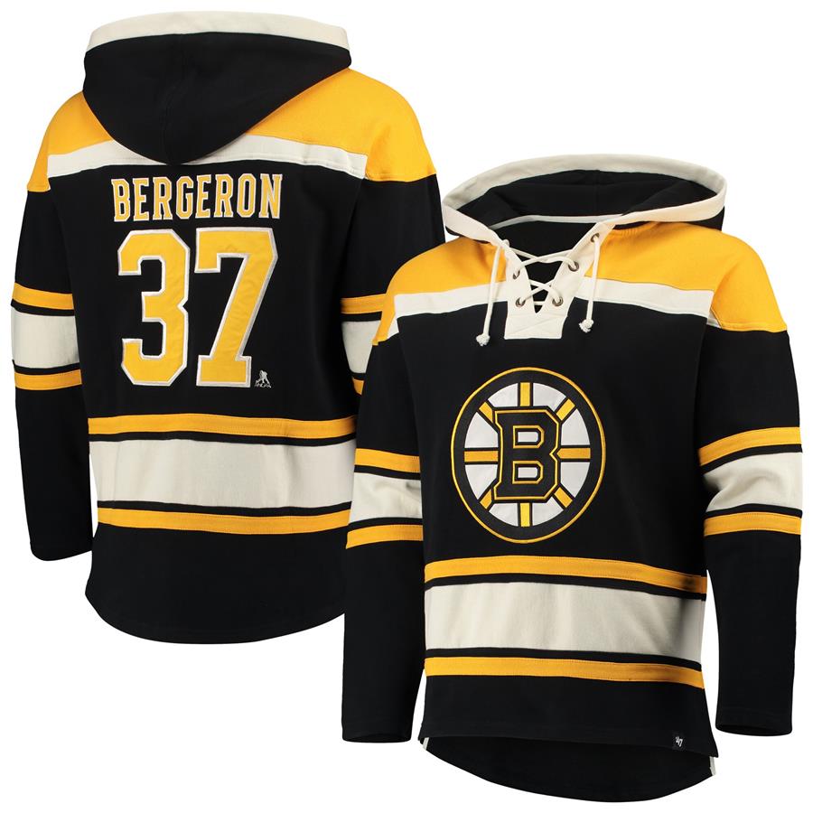 Patrice Bergeron Boston Bruins '47 Player Lacer Pullover Hoodie - Black