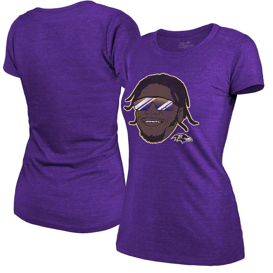Lamar Jackson Baltimore Ravens Majestic Threads Women's Tri-Blend Player Graphic T-Shirt - Purple