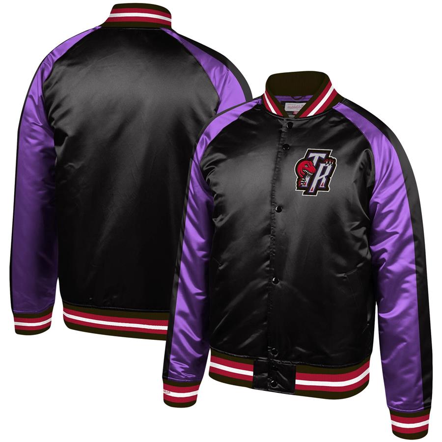 Toronto Raptors Mitchell & Ness Hardwood Classics Colorblock Satin Raglan Full-Snap Jacket - Black