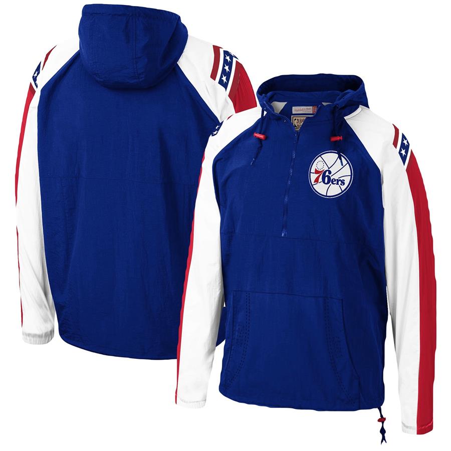 Philadelphia 76ers Mitchell & Ness Hardwood Classics Anorak Half-Zip Pullover Hoodie Windbreaker Jacket - Royal