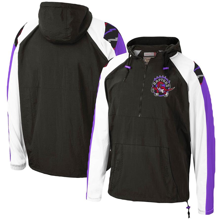 Toronto Raptors Mitchell & Ness Hardwood Classics Anorak Half-Zip Pullover Hoodie Windbreaker Jacket - Black
