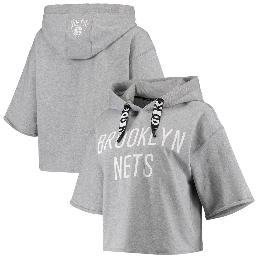 Brooklyn Nets DKNY Sport Women's Emma Cropped Pullover Hoodie - Gray