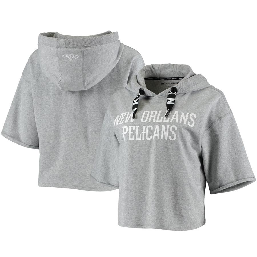New Orleans Pelicans DKNY Sport Women's Emma Cropped Pullover Hoodie - Gray