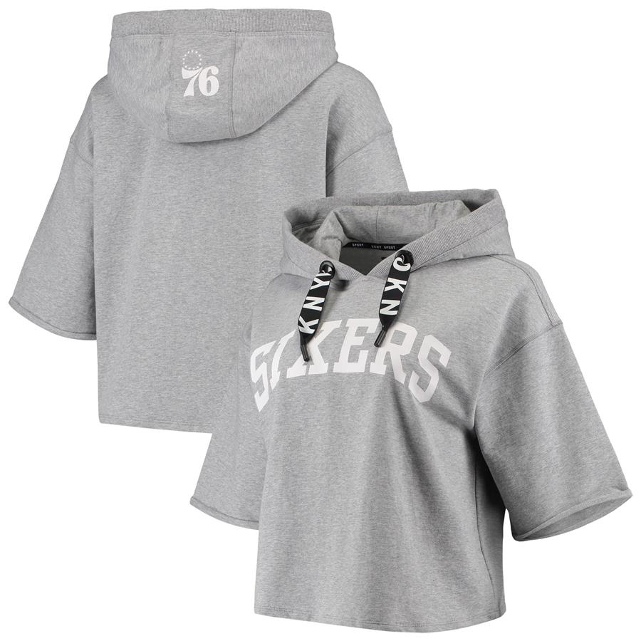 Philadelphia 76ers DKNY Sport Women's Emma Cropped Pullover Hoodie - Gray