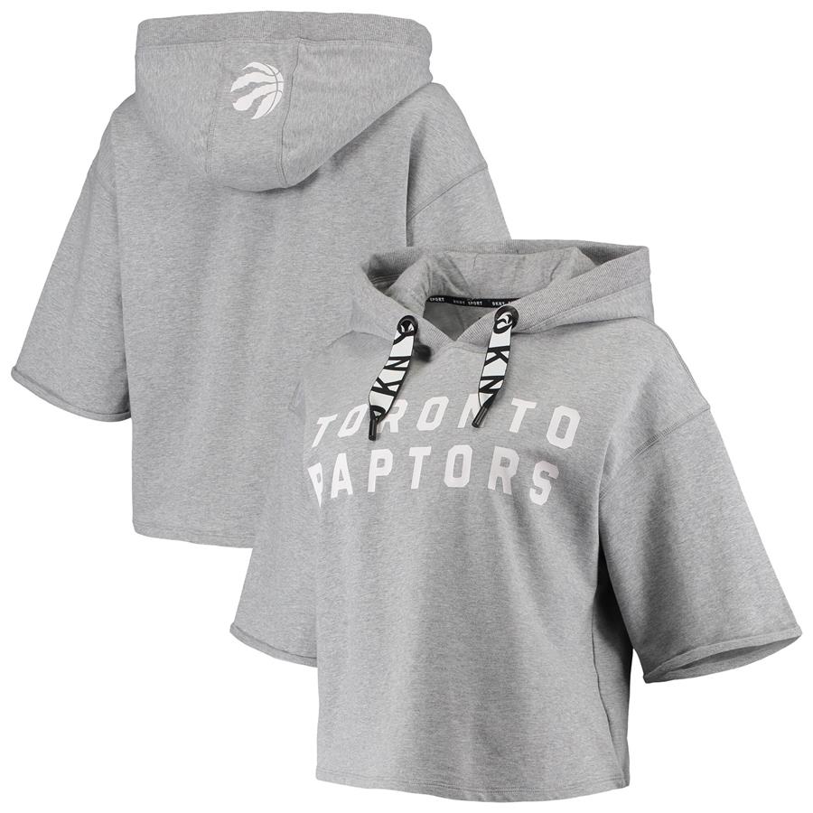 Toronto Raptors DKNY Sport Women's Emma Cropped Pullover Hoodie - Gray