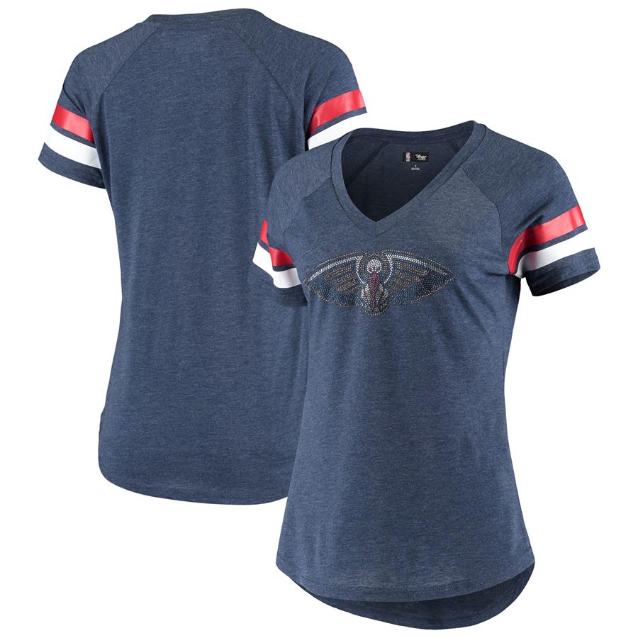 New Orleans Pelicans G-III 4Her by Carl Banks Women's Triple Double Rhinestone Tri-Blend V-Neck T-Shirt - Navy