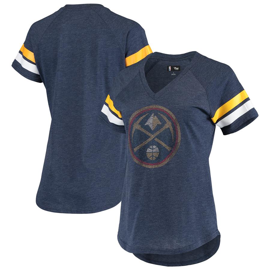 Denver Nuggets G-III 4Her by Carl Banks Women's Triple Double Rhinestone Tri-Blend V-Neck T-Shirt - Navy