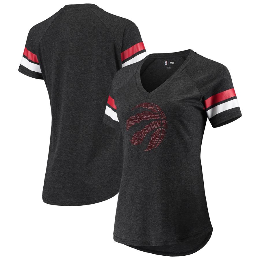 Toronto Raptors G-III 4Her by Carl Banks Women's Triple Double Rhinestone Tri-Blend V-Neck T-Shirt - Black