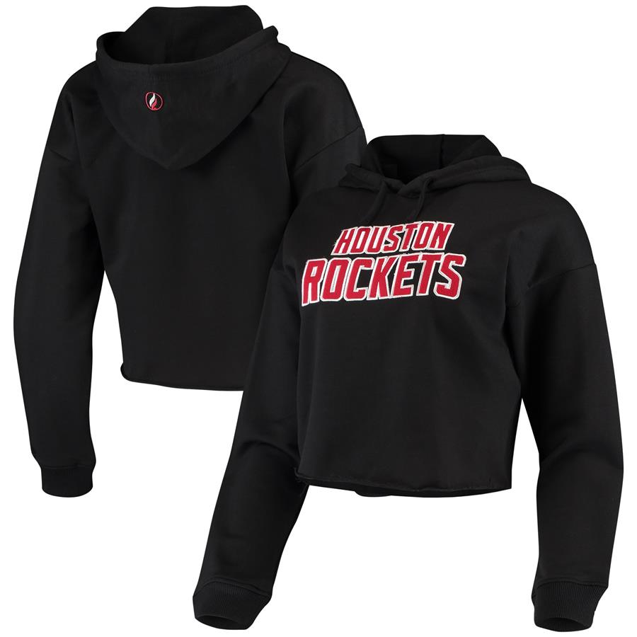 Houston Rockets FISLL Women's Logo Cropped Pullover Hoodie - Black