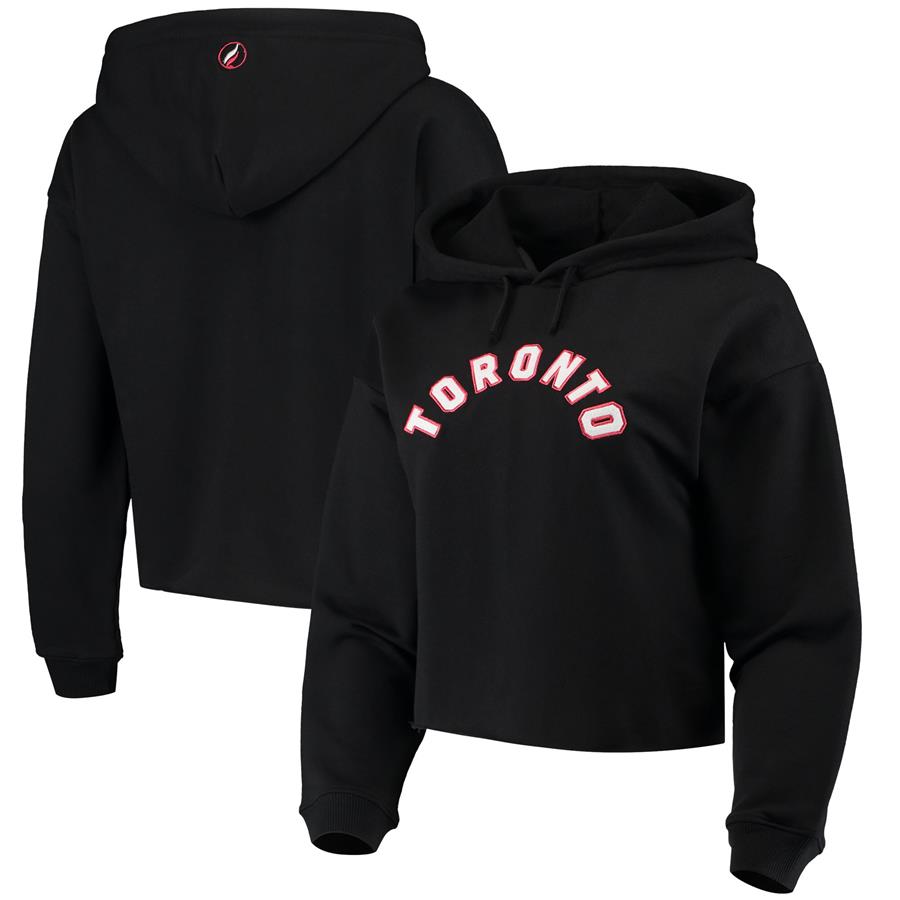 Toronto Raptors FISLL Women's Logo Cropped Pullover Hoodie - Black