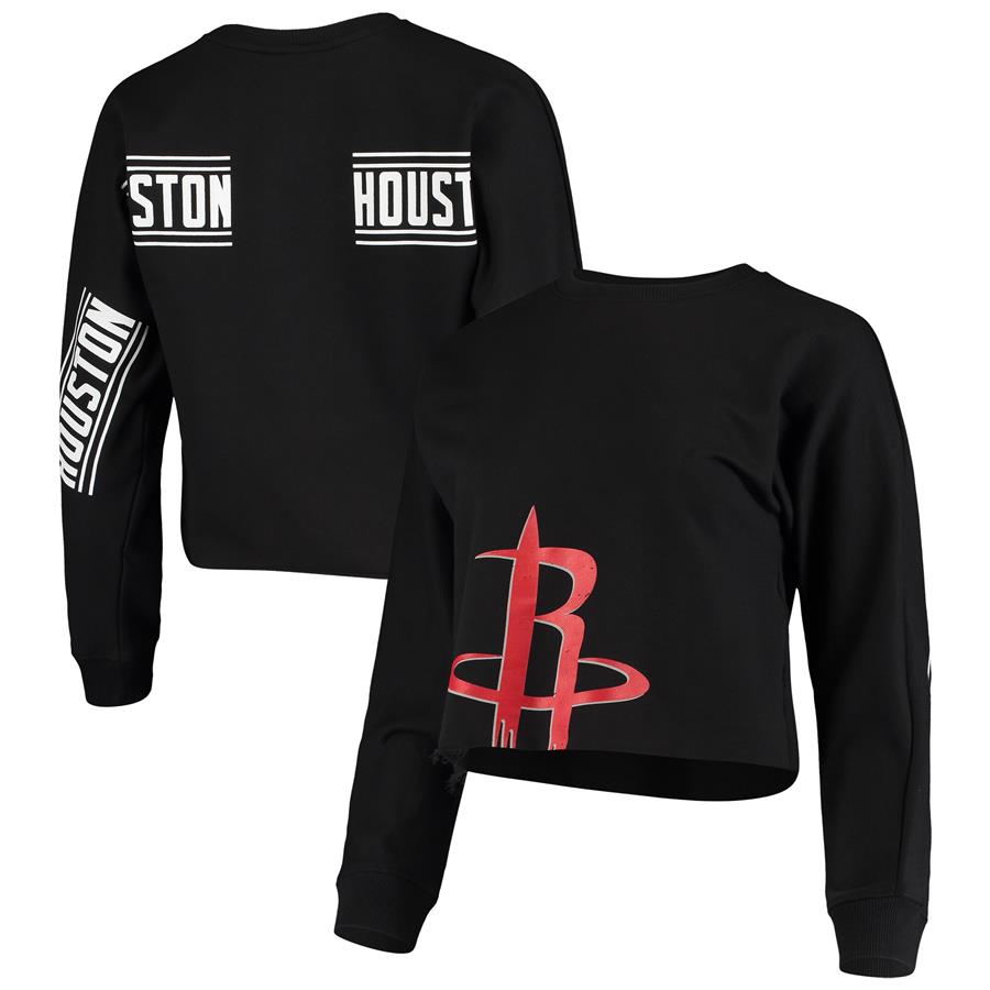 Houston Rockets FISLL Women's Cropped Long Sleeve T-Shirt - Black