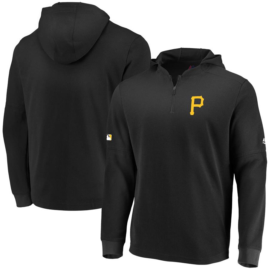 Pittsburgh Pirates Majestic Authentic Batting Practice Waffle Half-Zip Hoodie - Black
