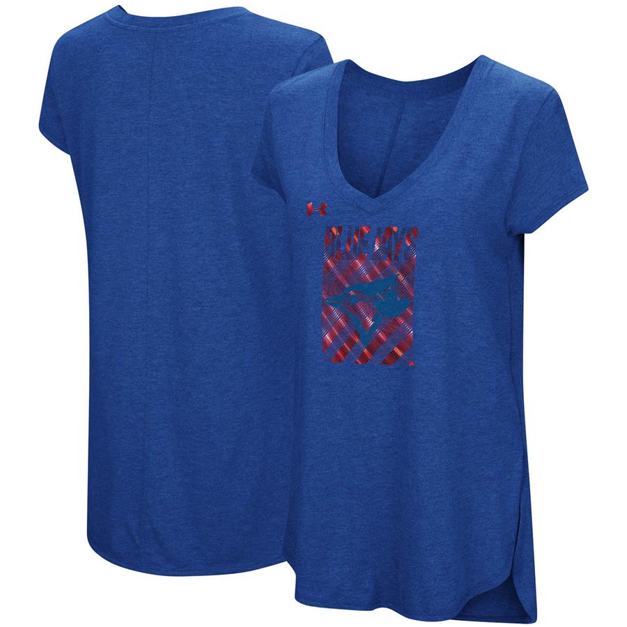 Toronto Blue Jays Under Armour Women's Pride Streak V-Neck Tri-Blend Performance T-Shirt - Heathered Royal